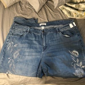 Lane Bryant jeans with floral stitching detail